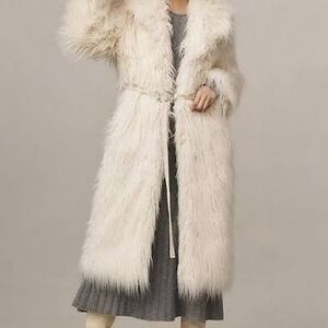 Avec Les Filles Cream Faux Fur Trench Coat